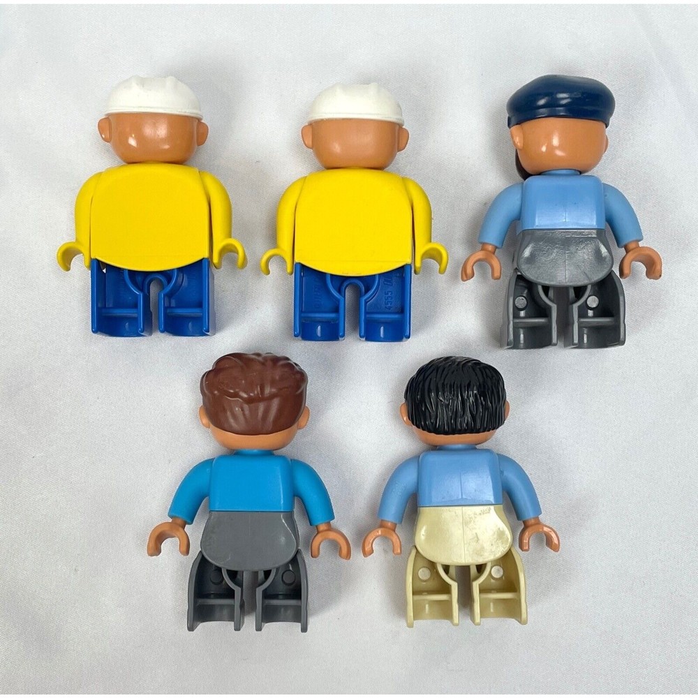 Lego Duplo Mini Figure Set of 5 Yellow Construction Man Beard Blue Shirt Beard‎ - Picture 2 of 2